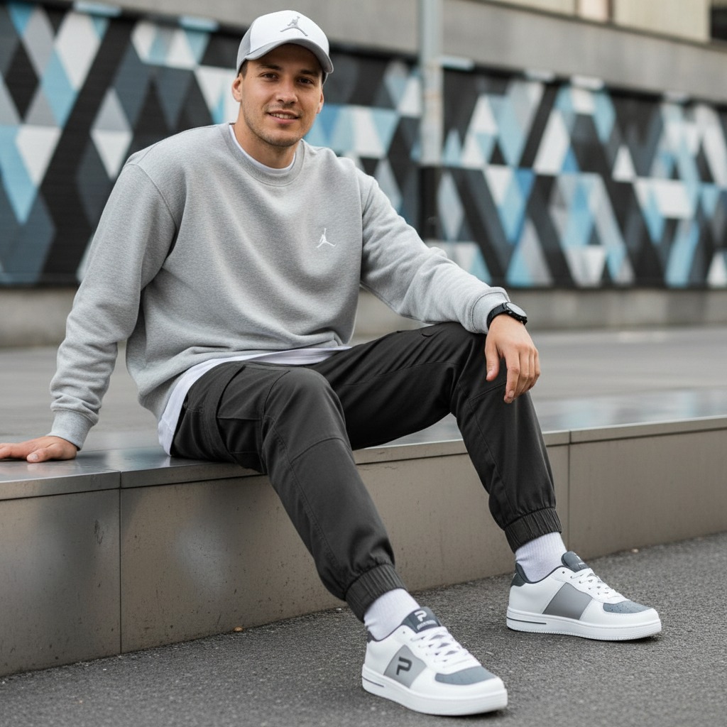 Paulmay Sepatu Sneakers Pria Wanita Denver White Grey
