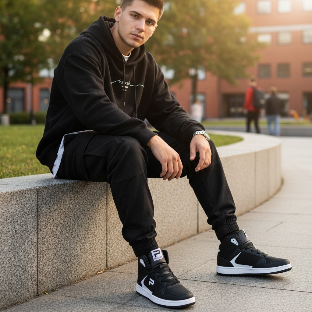 PAULMAY - Sepatu Sneakers Pria Wanita Lisbon High - Black White