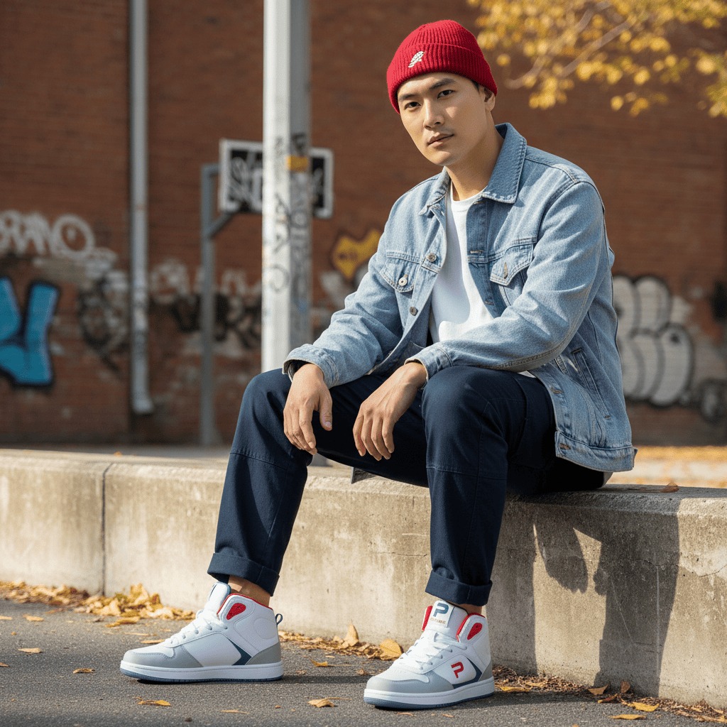 PAULMAY - Sepatu Sneakers Pria Wanita Lisbon High - Grey Red