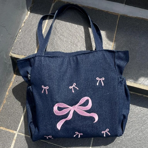 Image of (companion) Totebag Rhapsody Ribbon Jeans - Tas Kuliah Kerja Wanita