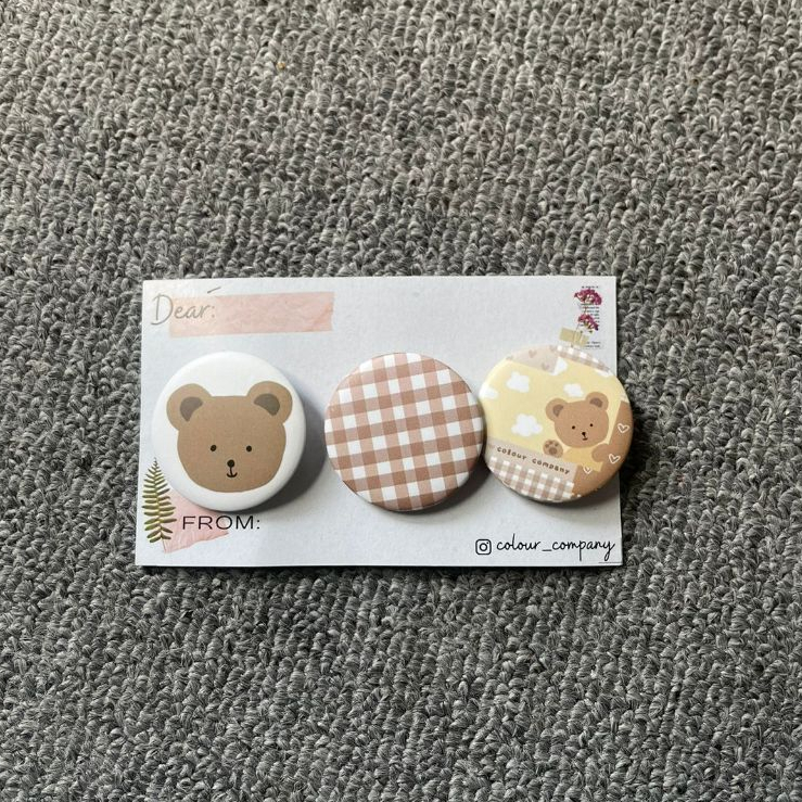 PIN BEAR BROWN BADGE BROS BROOCH - 1 SET ISI 3 PCS
