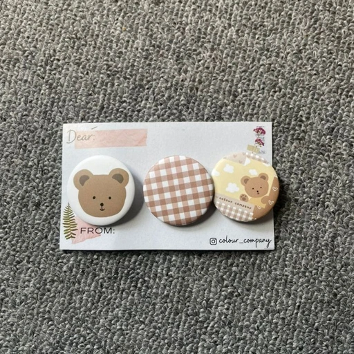 Image of PIN BEAR BROWN BADGE BROS BROOCH - 1 SET ISI 3 PCS