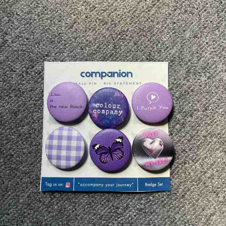 LILAC PIN BADGE BROS BROOCH BY COLOUR COMPANY - 1 SET ISI 6 PCS