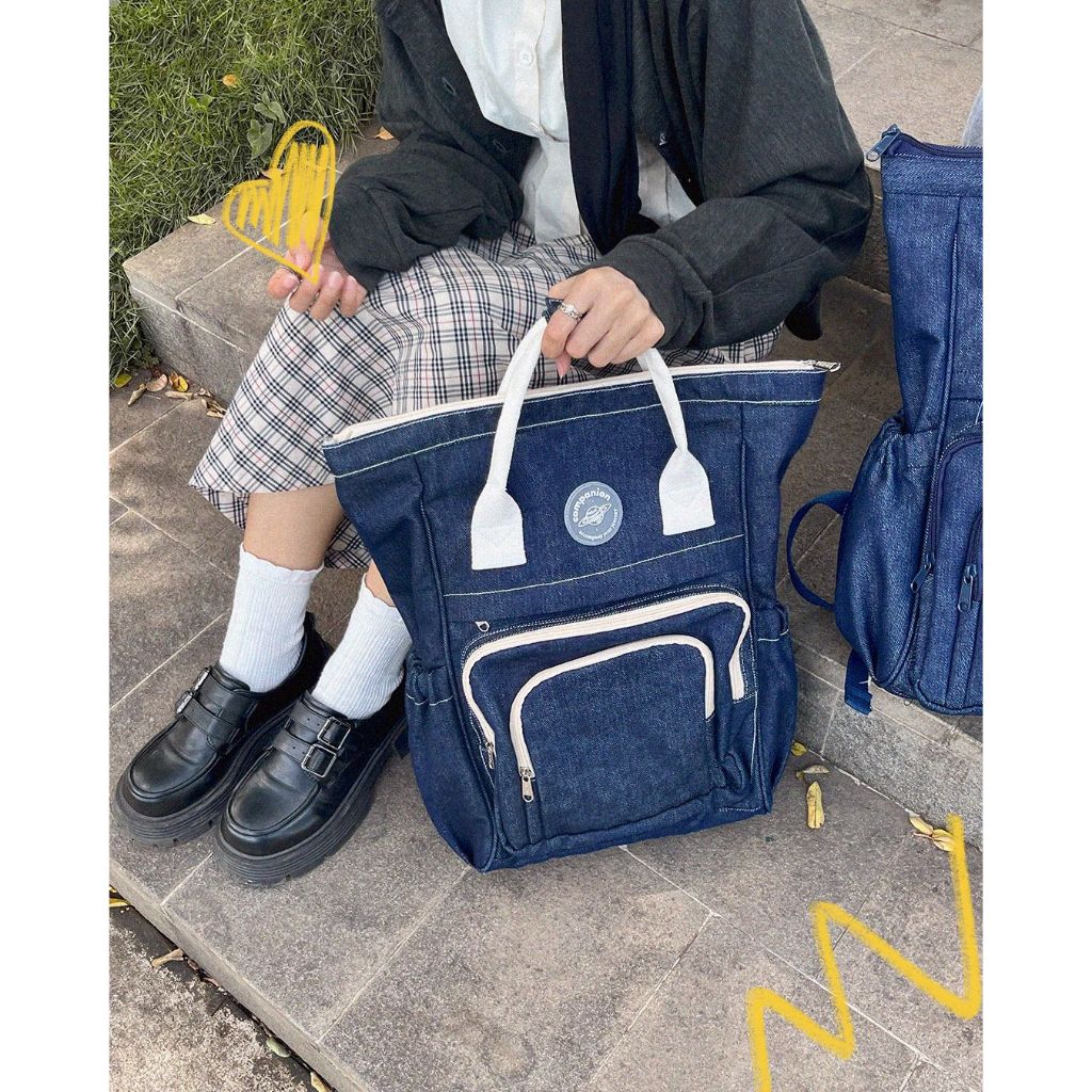 (companion) Kio Backpack Jeans Denim Tas Ransel Backpack Kuliah Kerja Pria Wanita