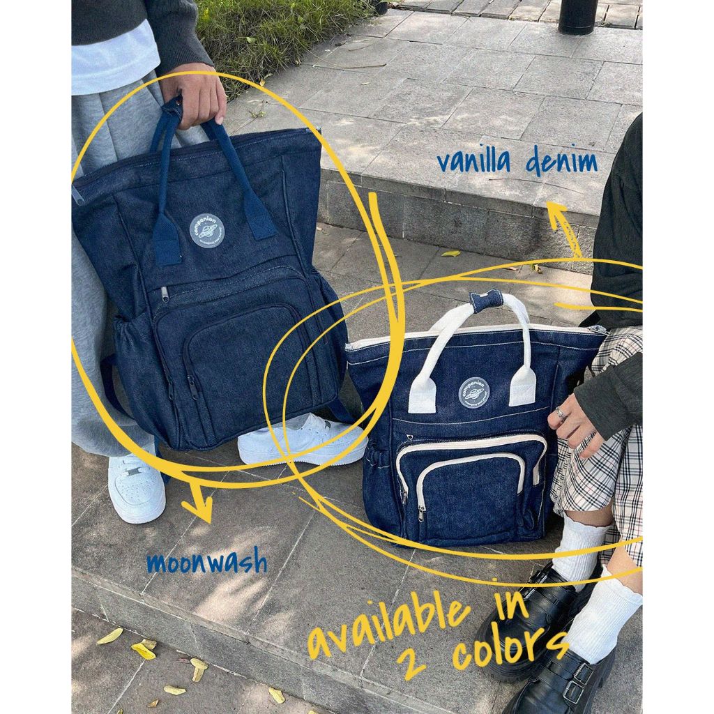 (companion) Kio Backpack Jeans Denim Tas Ransel Backpack Kuliah Kerja Pria Wanita