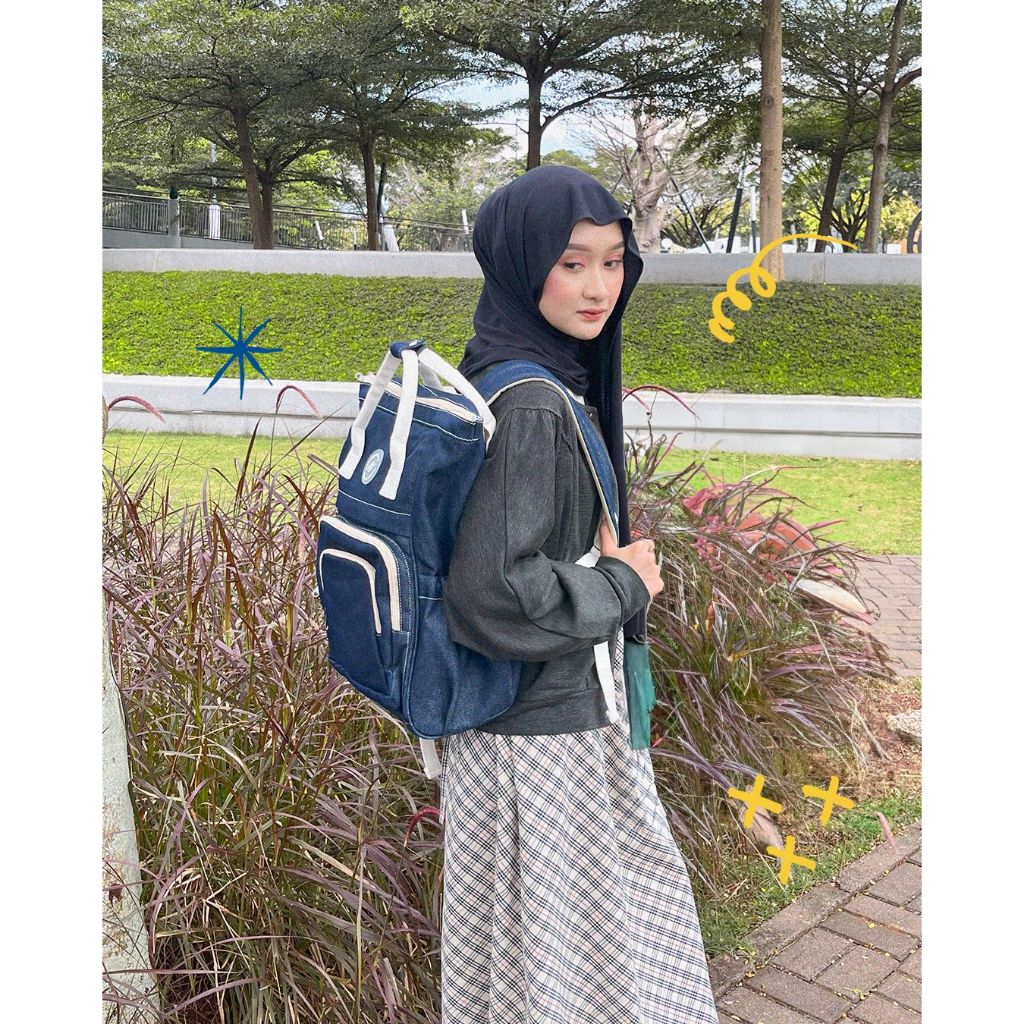 (companion) Kio Backpack Jeans Denim Tas Ransel Backpack Kuliah Kerja Pria Wanita