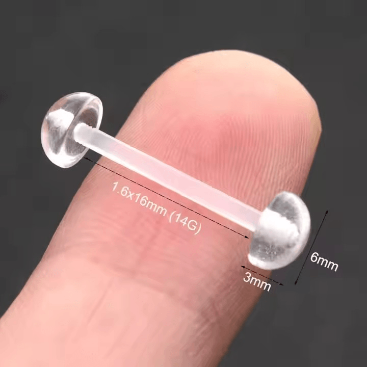 Tongue Barbell Flexible - Clear Transparent Retainer