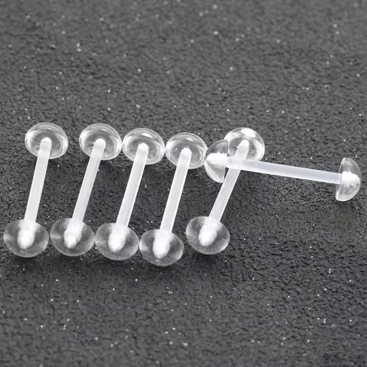 Tongue Barbell Flexible - Clear Transparent Retainer