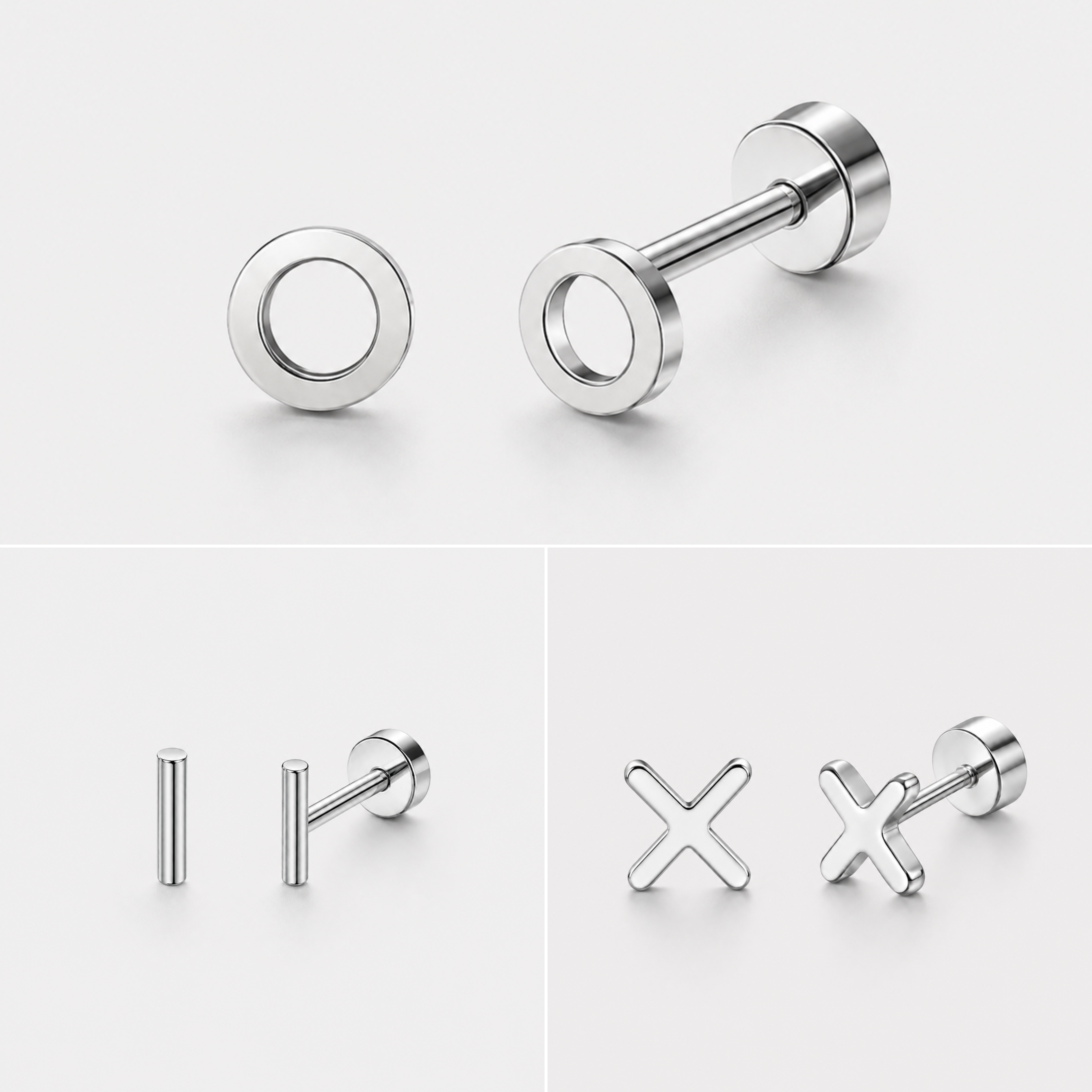 Minimal Collection (X / Bar / Circle) - Titanium