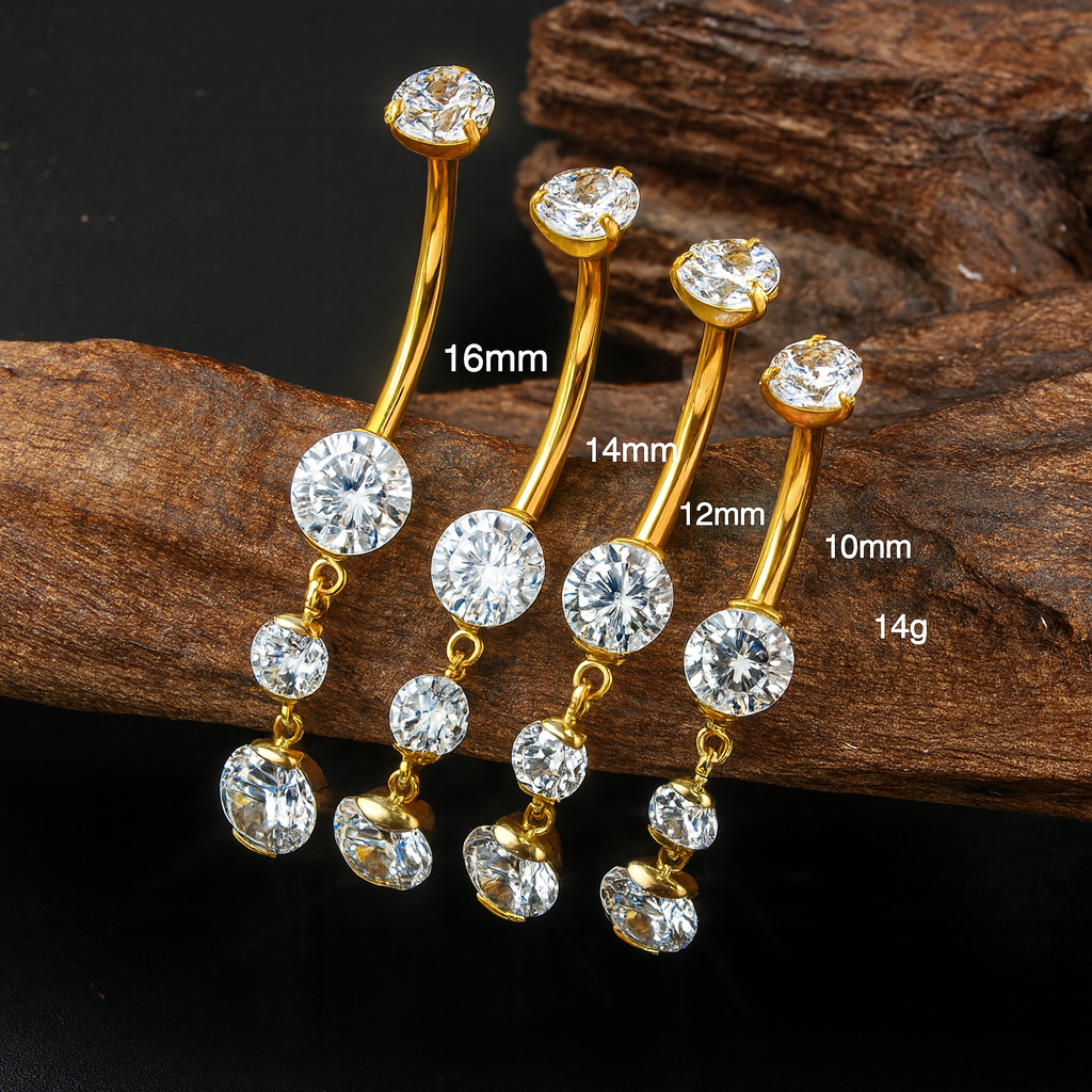 10mm Gold Dangle CZ Belly - Titanium