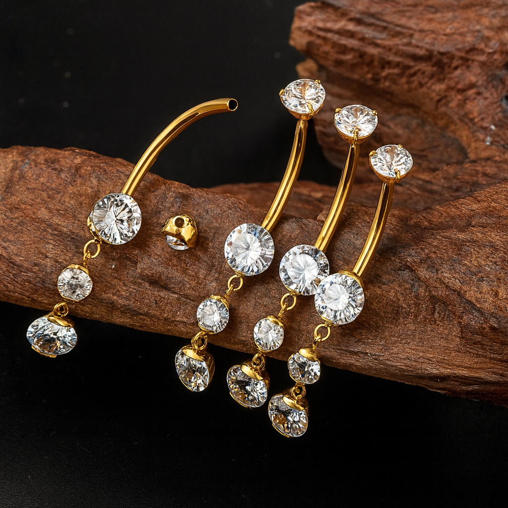10mm Gold Dangle CZ Belly - Titanium