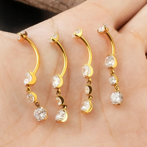 Image of 10mm Gold Dangle CZ Belly - Titanium