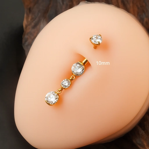 Image of 10mm Gold Dangle CZ Belly - Titanium