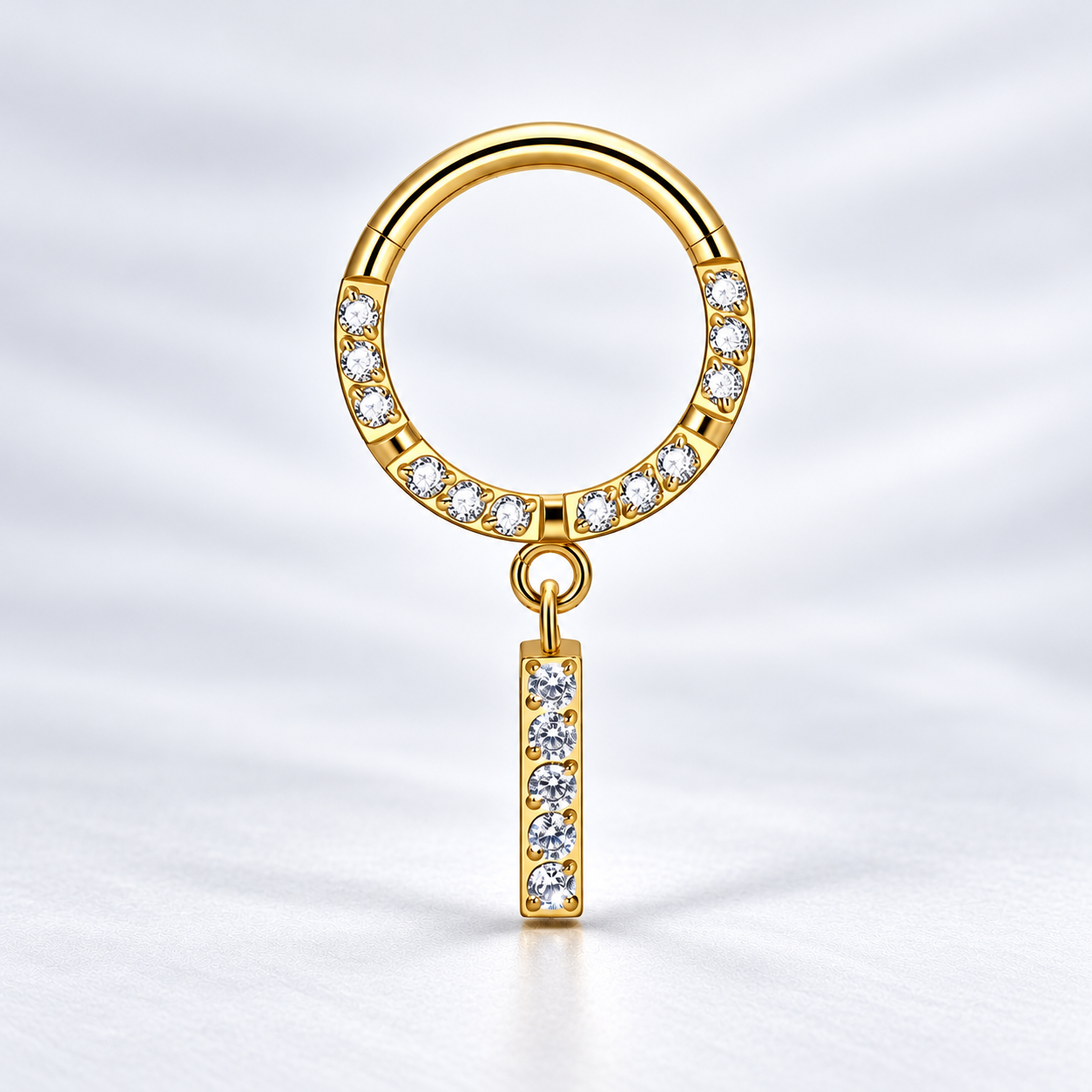 Pavé Hoop Ring with Bar Pendant - Titanium