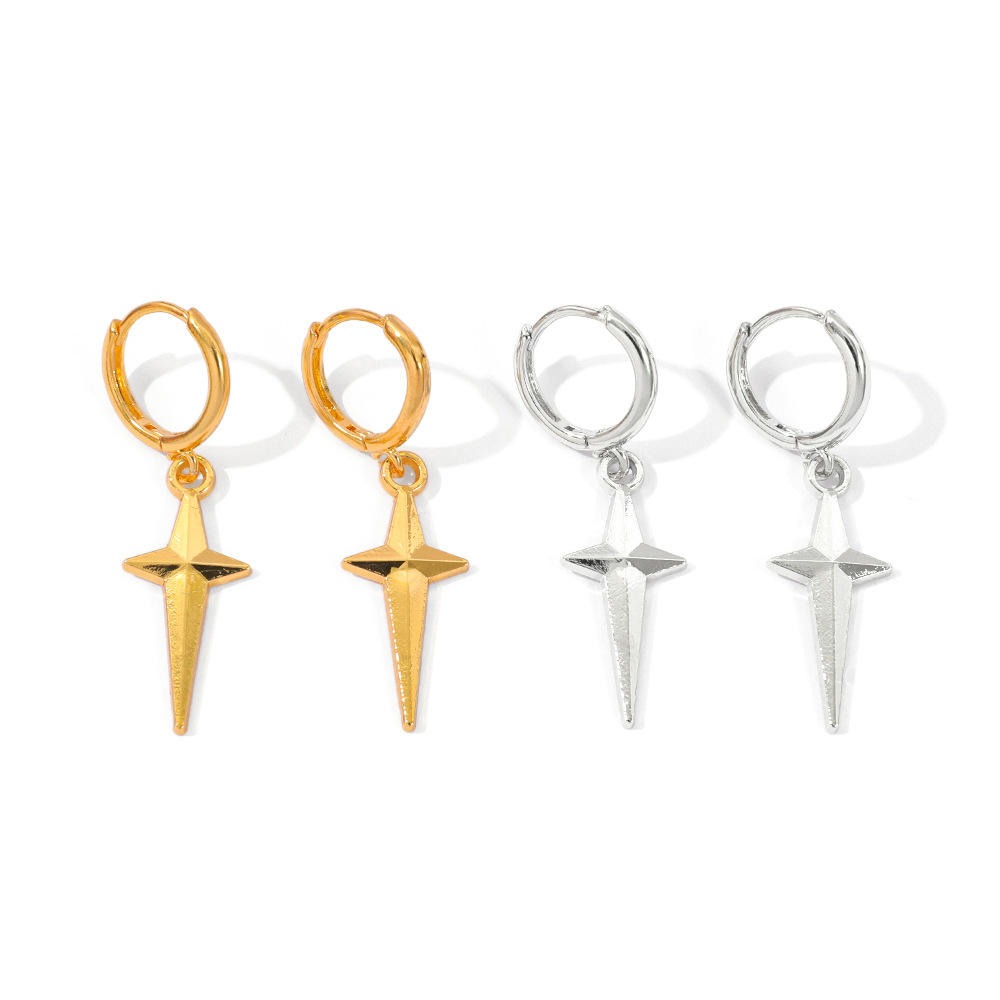 Cross Star Dangle Pendent Earrings Hoop