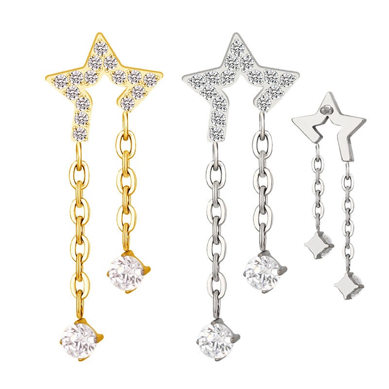 Star With 2 CZ Dangle Replacement (Just Top) - Titanium