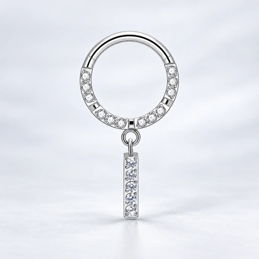 Pavé Hoop Ring with Bar Pendant - Titanium