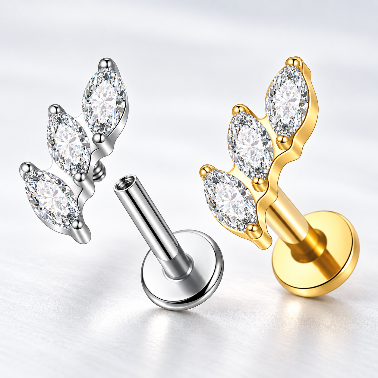 Three Crystal Marquise - Titanium