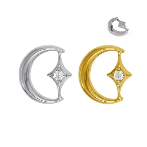 Image of Moon Cz Center  - Titanium Flatback