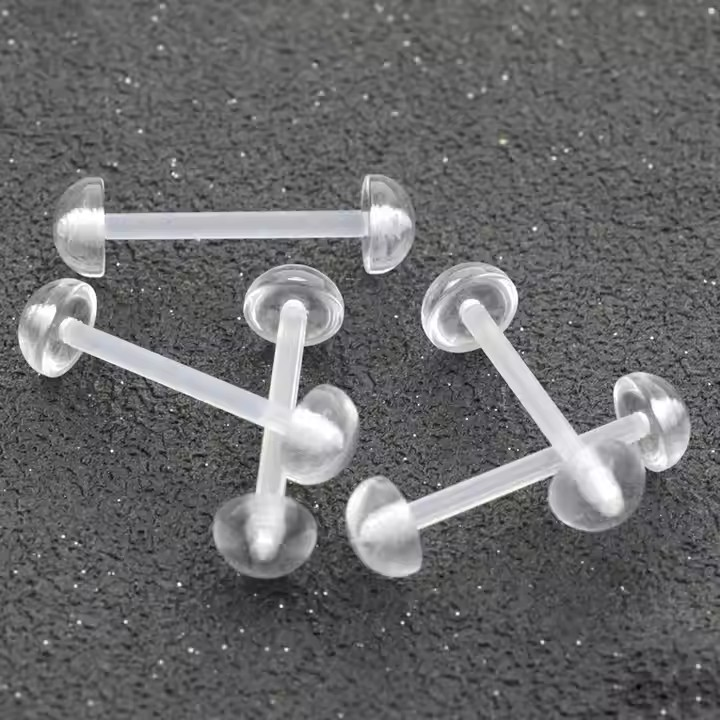 Tongue Barbell Flexible - Clear Transparent Retainer
