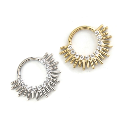Image of Sunburst Diamond Hoops - Titanium