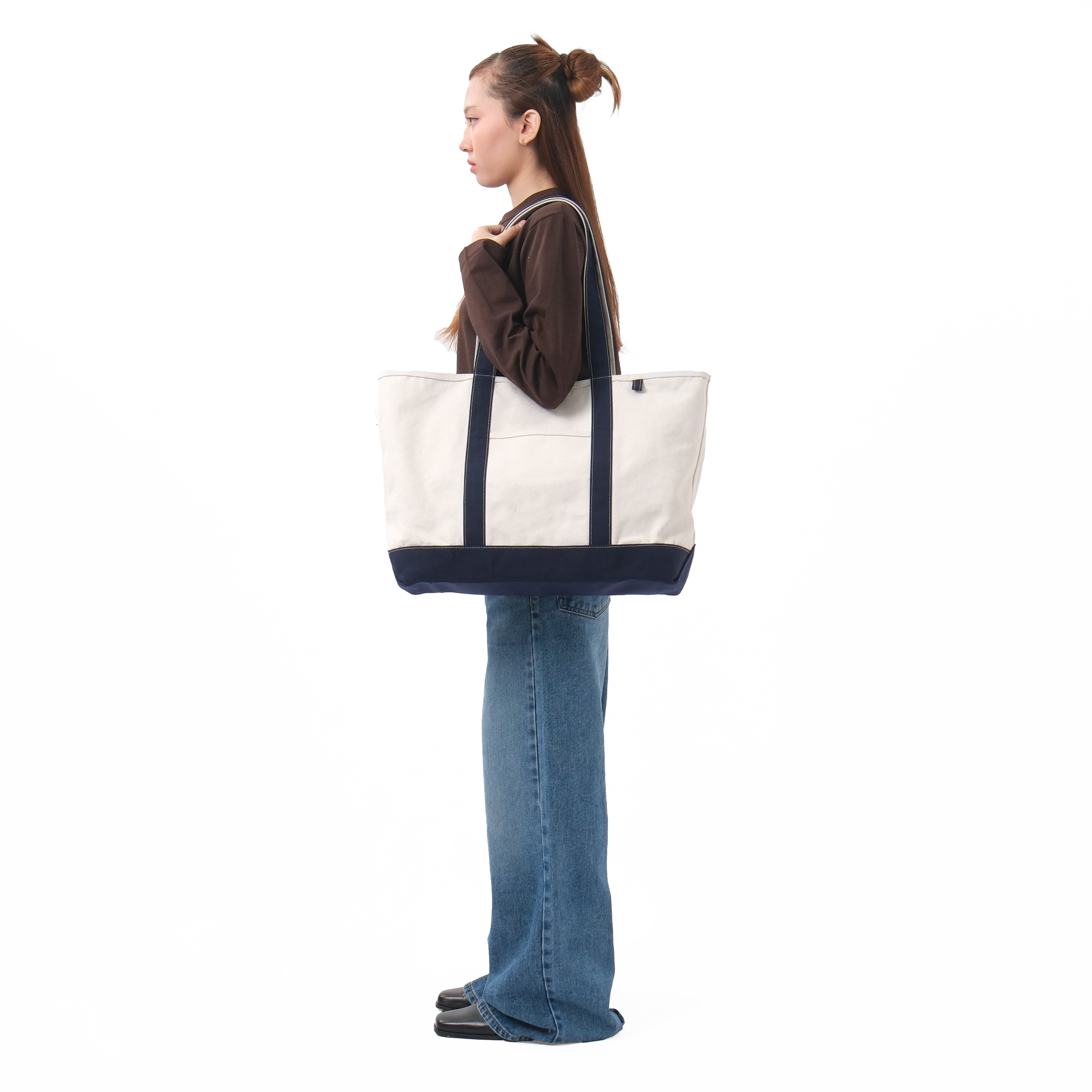 Heavy Canvas Totebag Large Size Natural and Navy