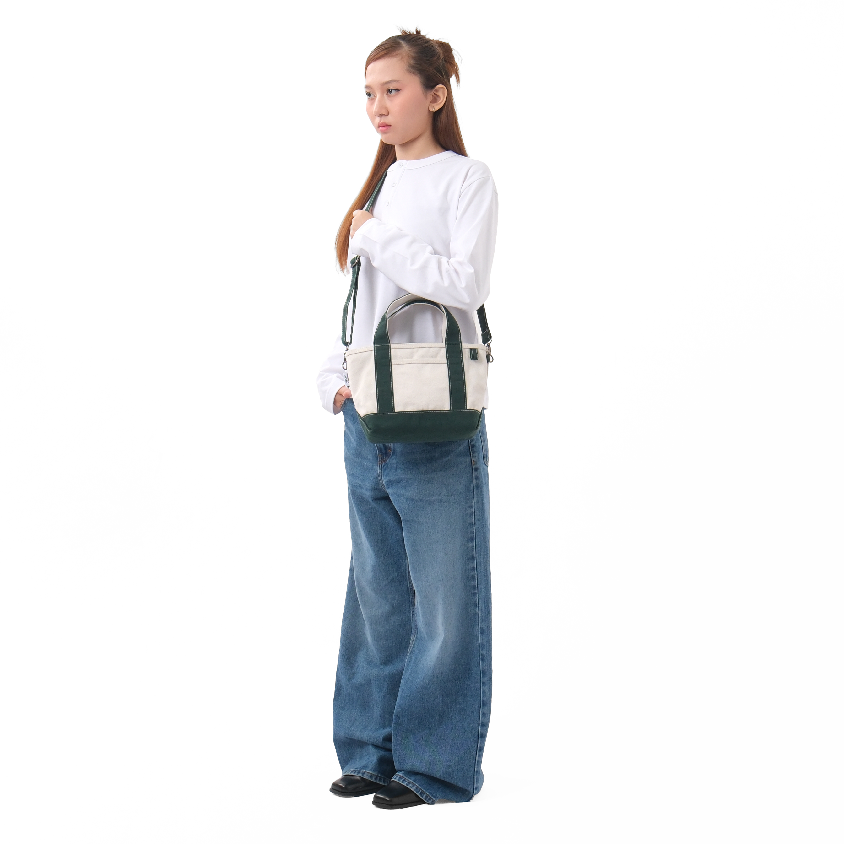 Heavy Canvas Bag Small Size Natural and Green