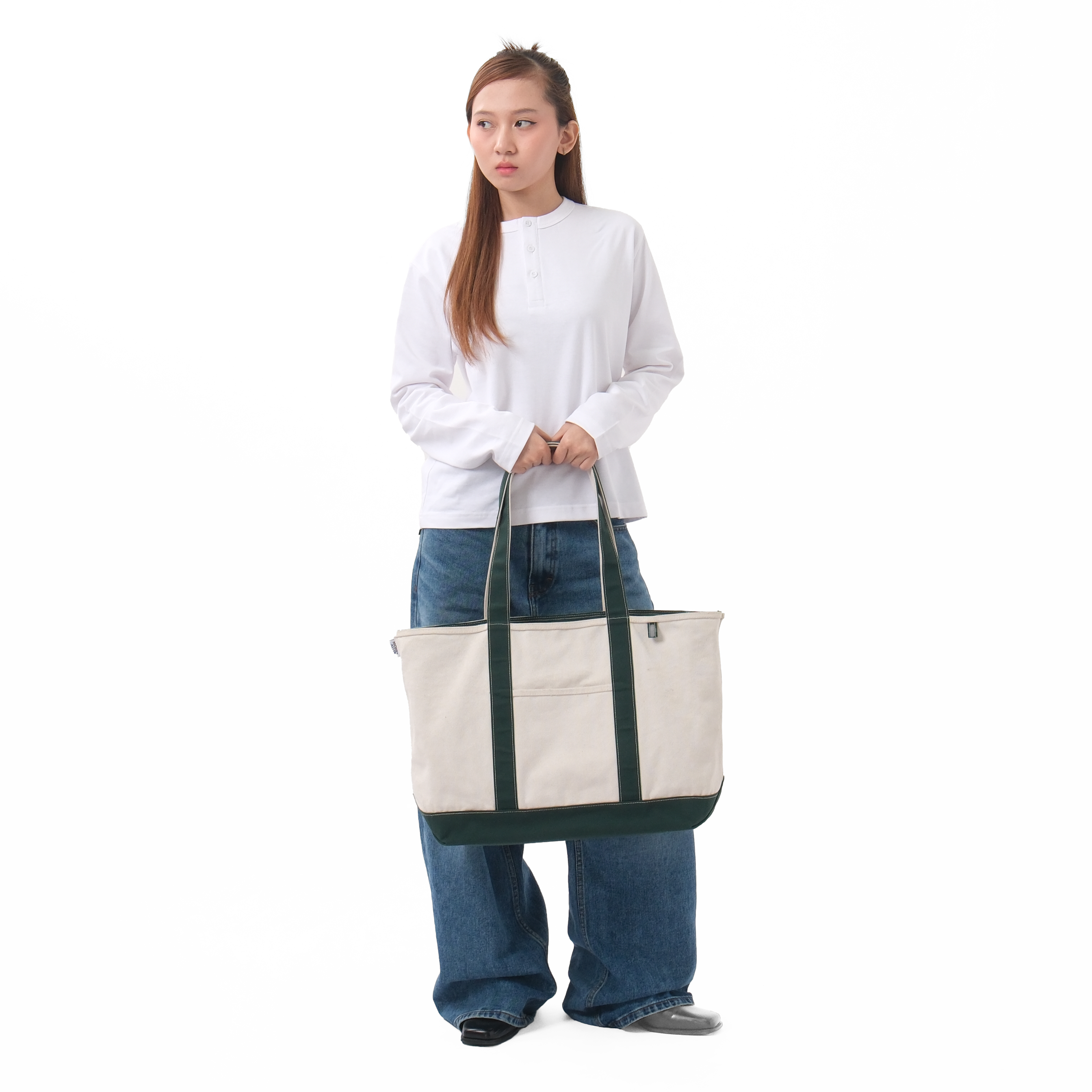 Heavy Canvas Totebag Large Size Natural and Green