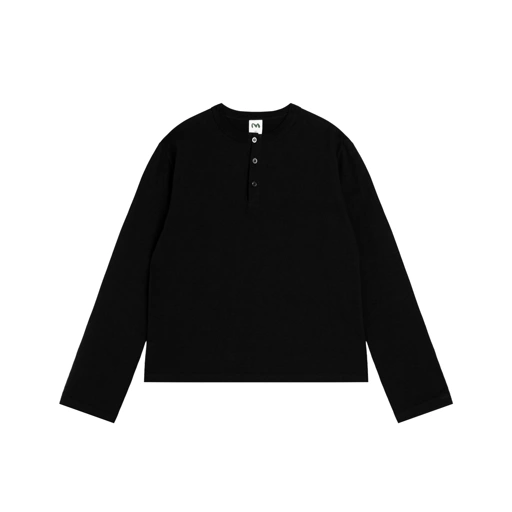 Henley Fitted Long Sleeve Tee Black