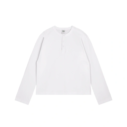Henley Fitted Long Sleeve Tee White