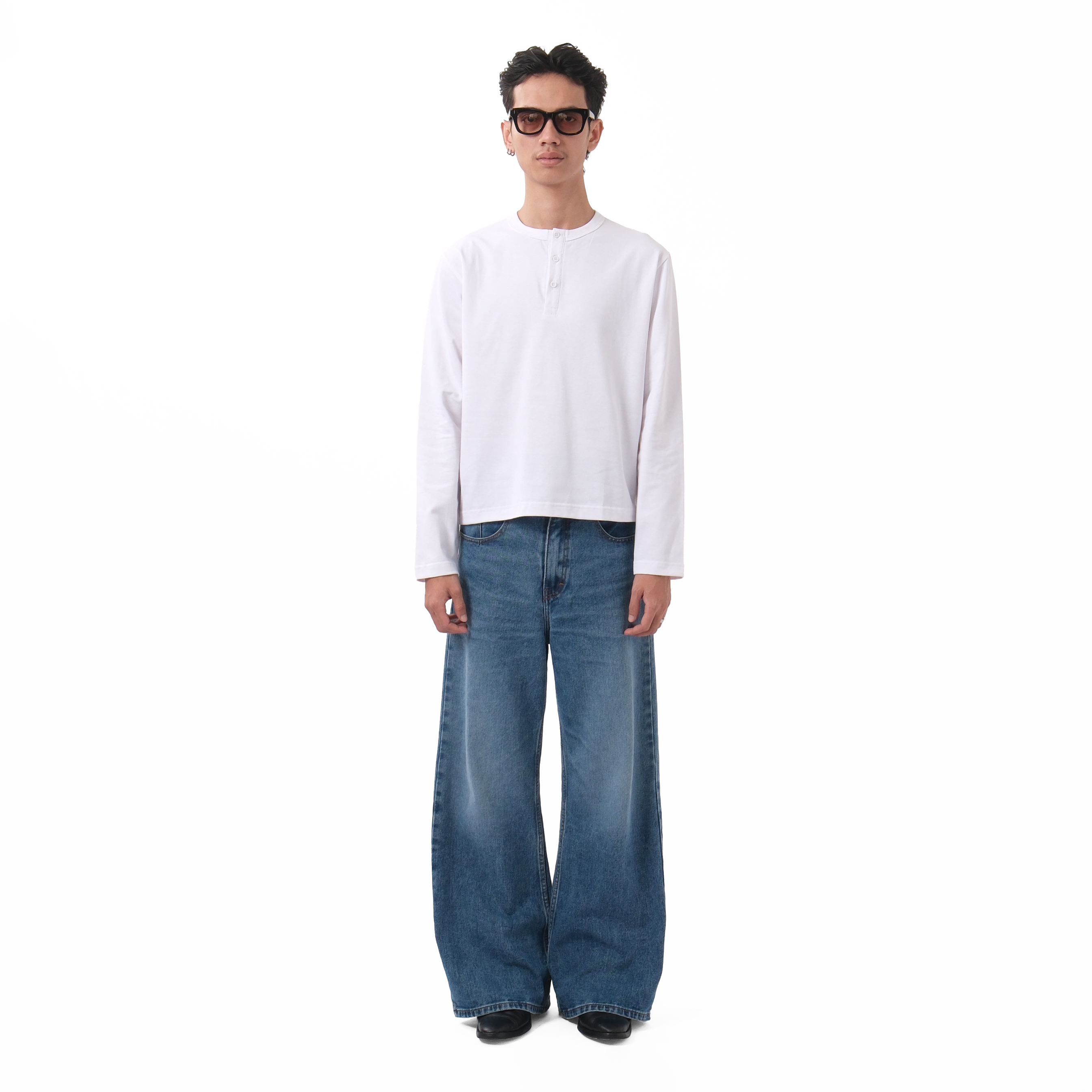 Henley Fitted Long Sleeve Tee White