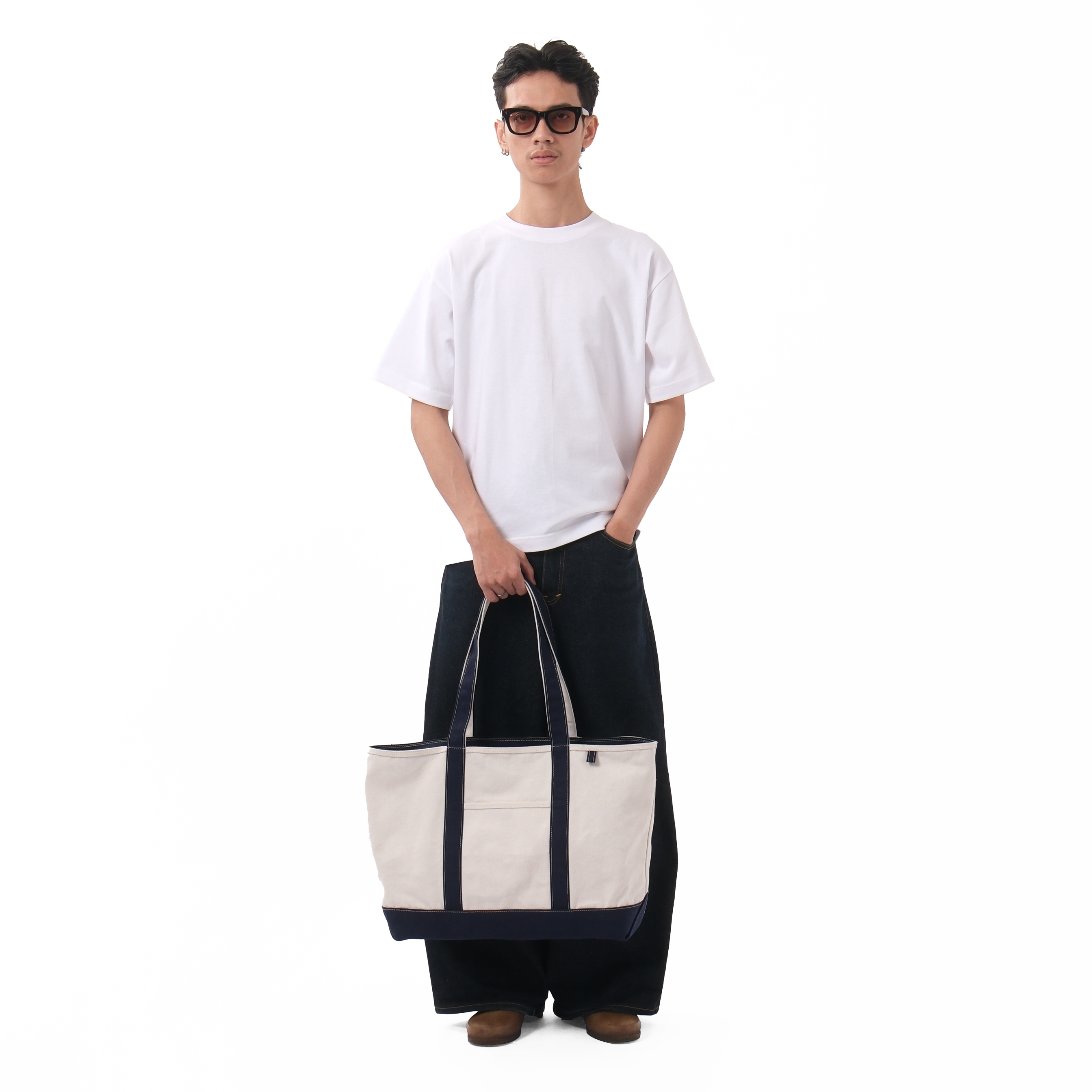 Heavy Canvas Totebag Large Size Natural and Navy