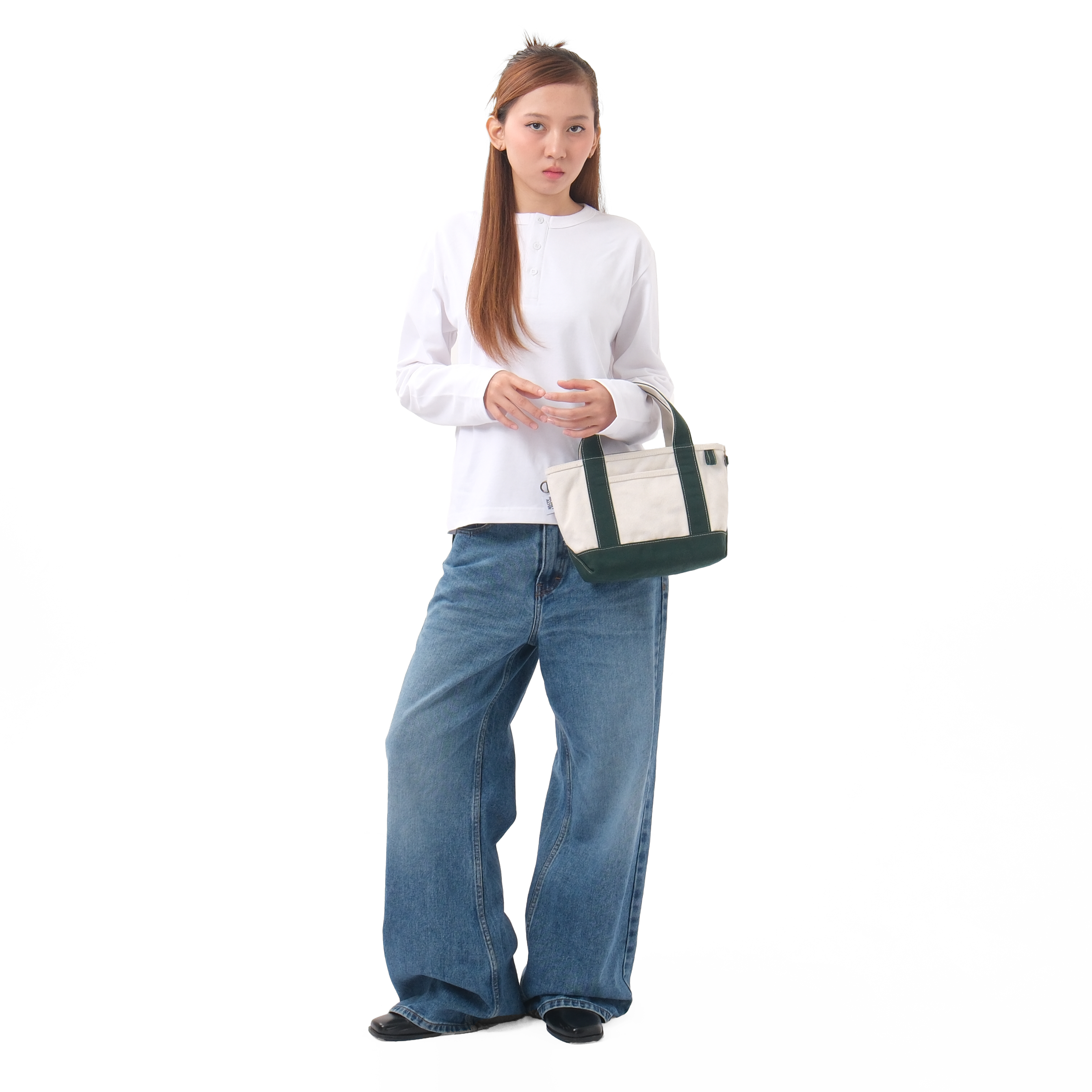 Heavy Canvas Bag Small Size Natural and Green