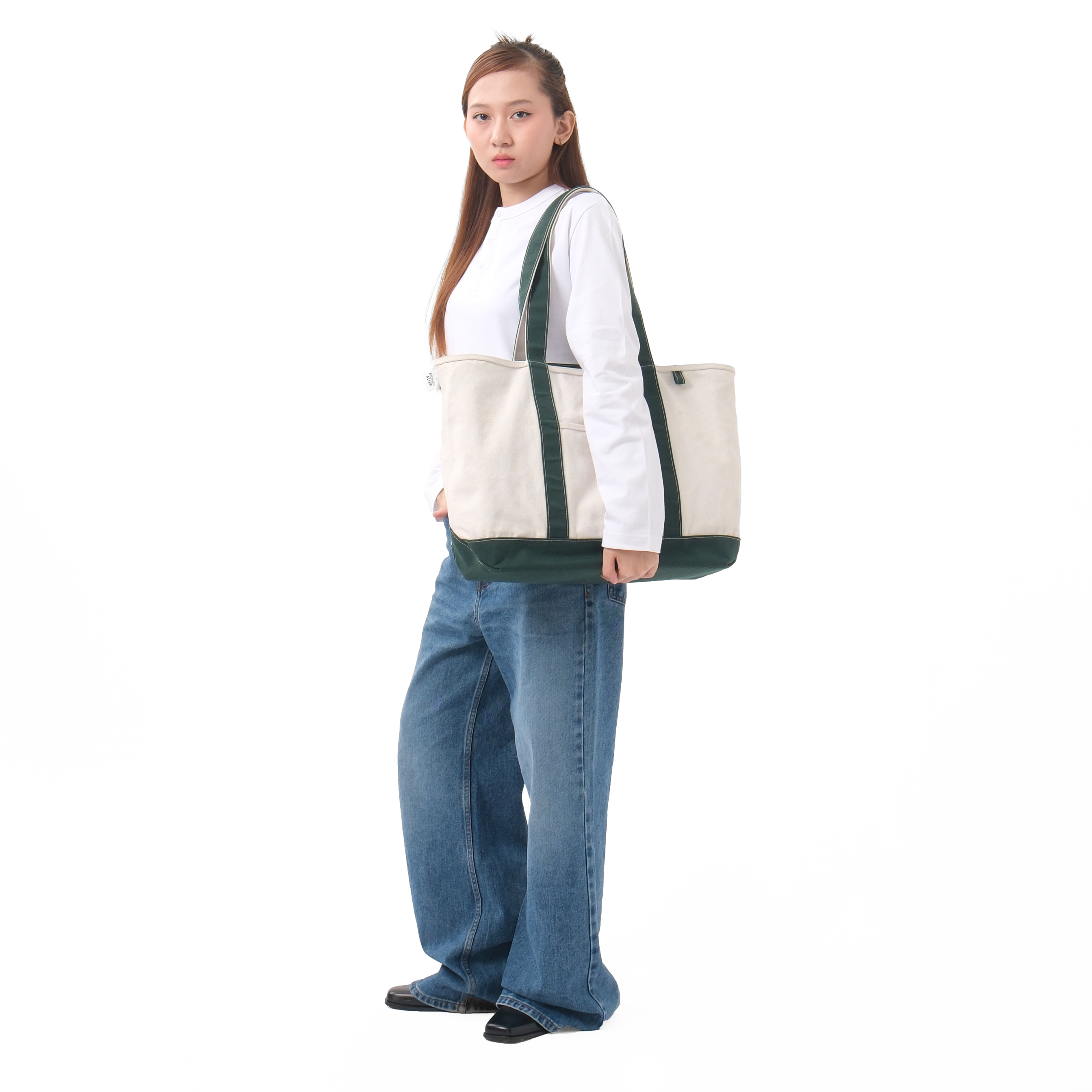 Heavy Canvas Totebag Large Size Natural and Green