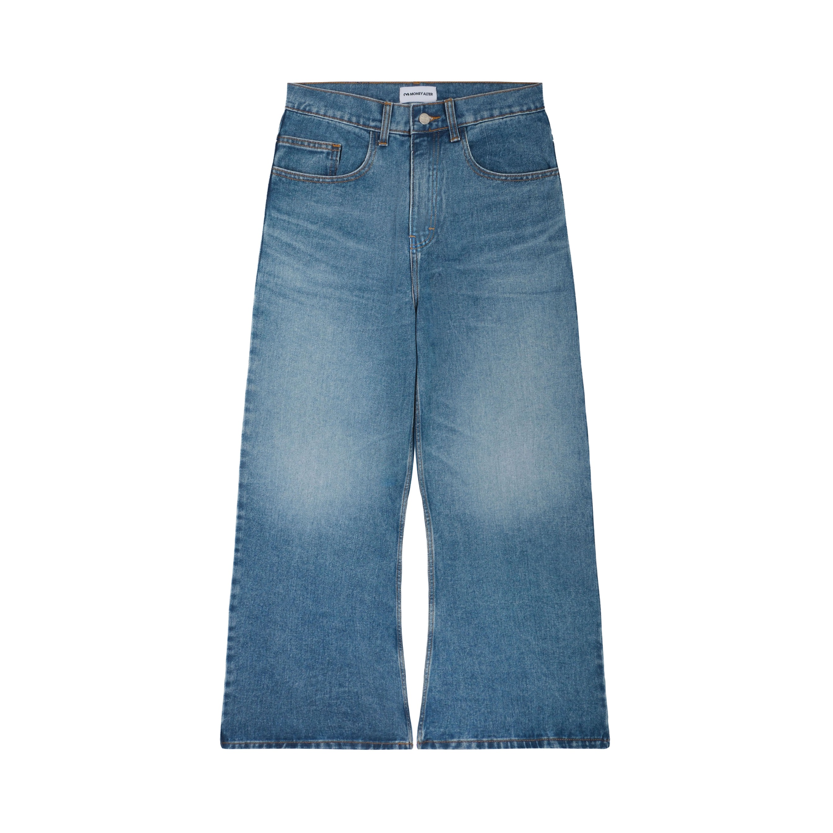 Wide Flare Denim Pants Aged Wash
