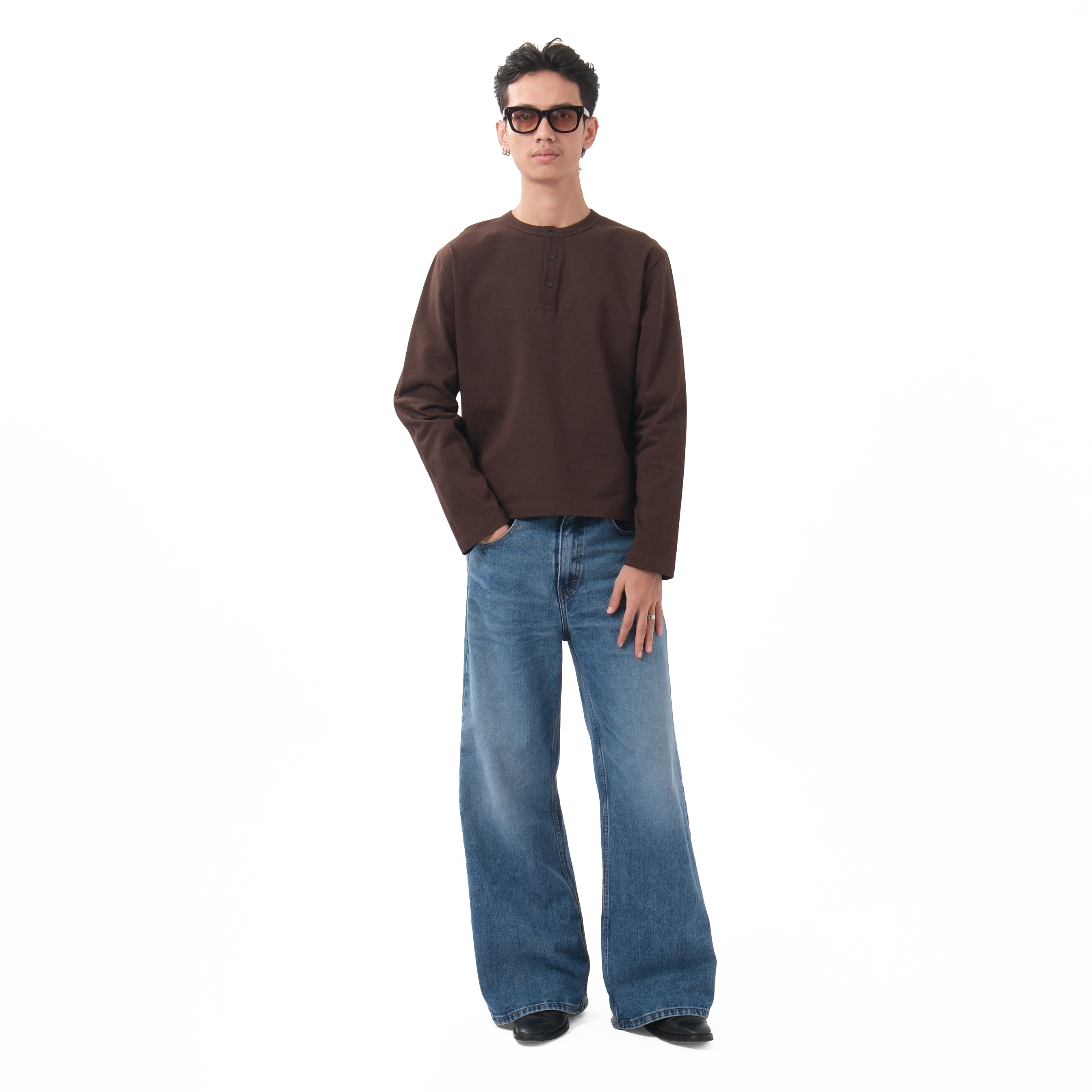 Henley Fitted Long Sleeve Tee Brown