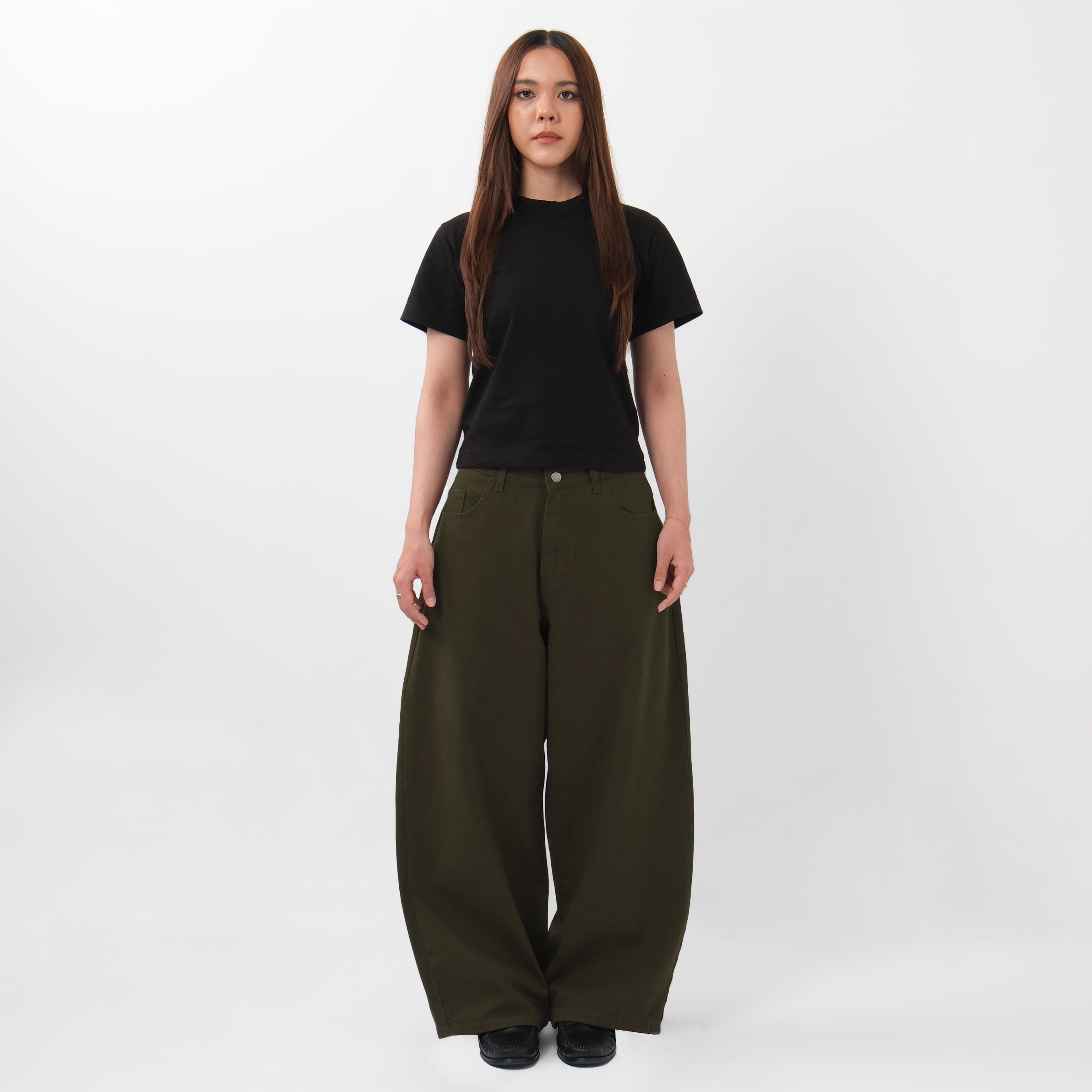 'Forma' Wide Denim Pants Washed Olive