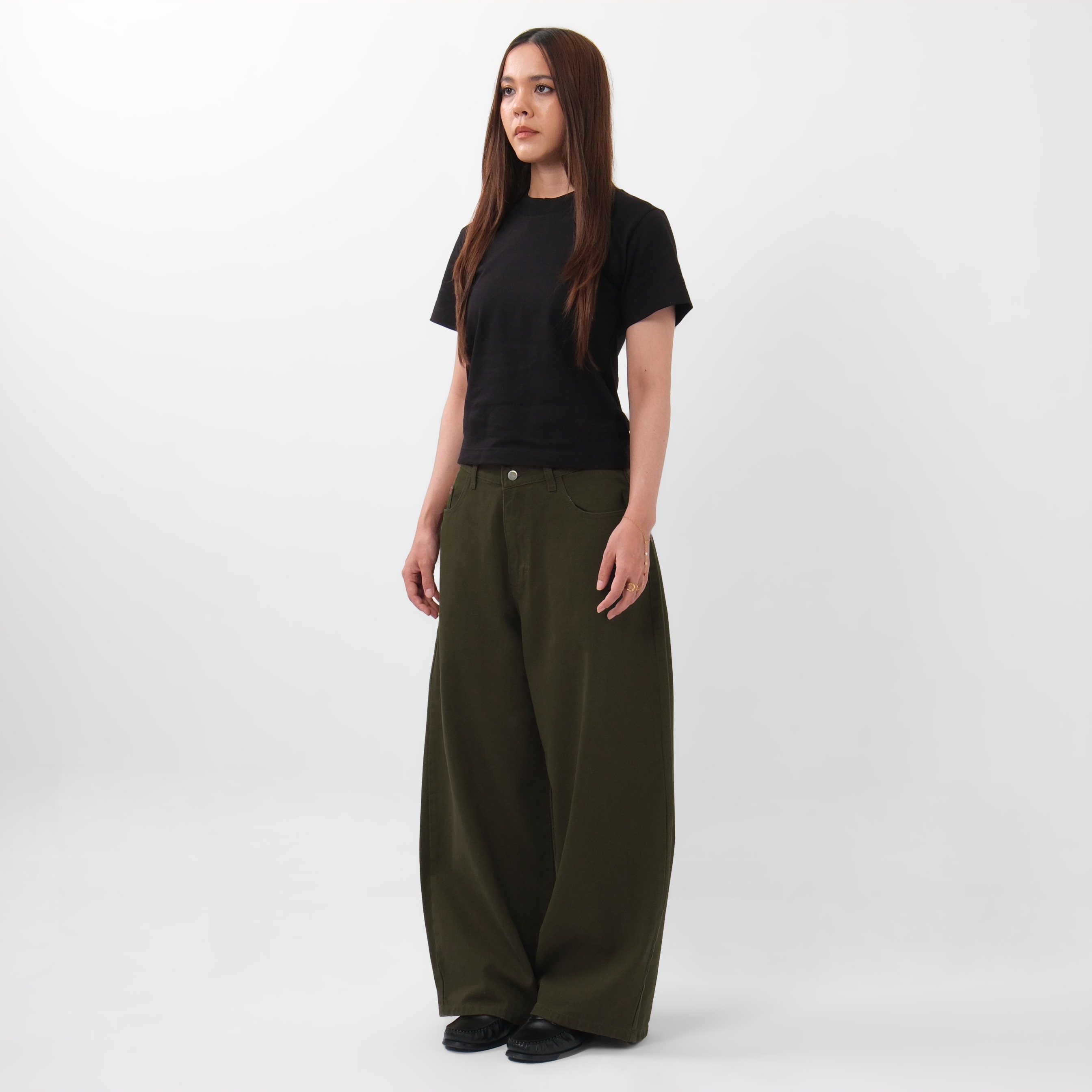 'Forma' Wide Denim Pants Washed Olive