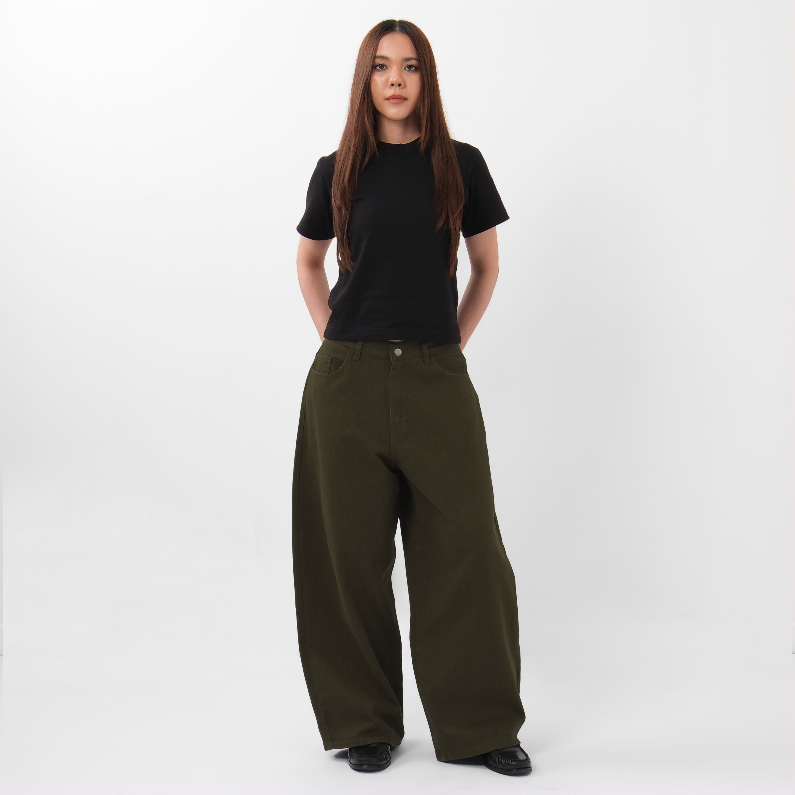 'Forma' Wide Denim Pants Washed Olive
