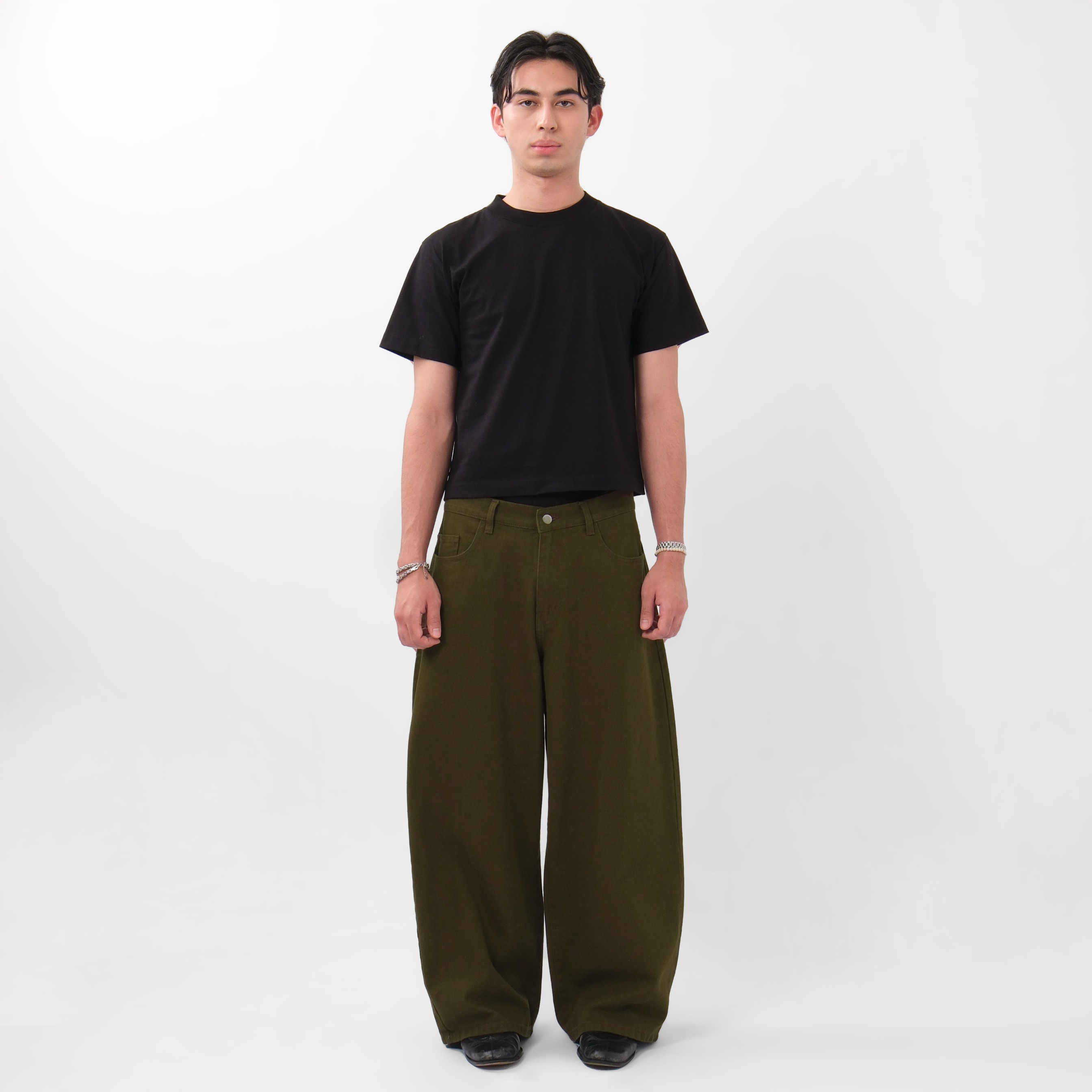 'Forma' Wide Denim Pants Washed Olive