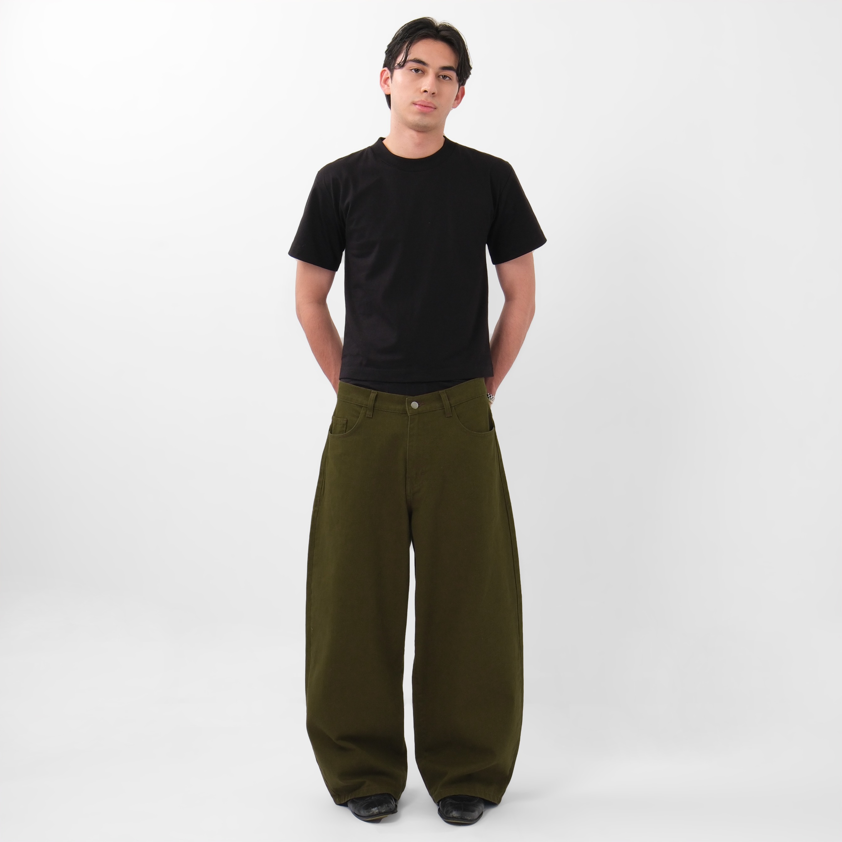 'Forma' Wide Denim Pants Washed Olive