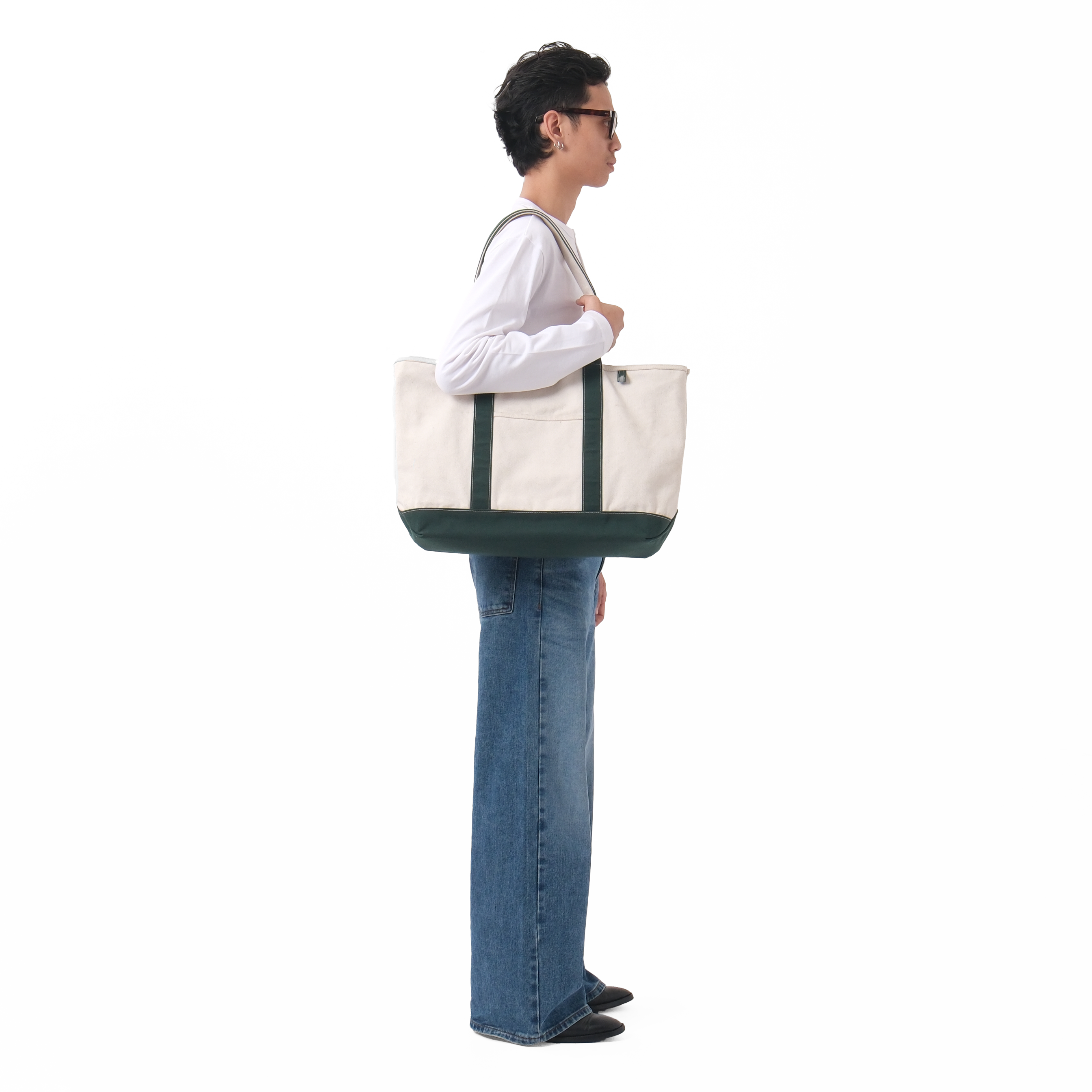 Heavy Canvas Totebag Large Size Natural and Green