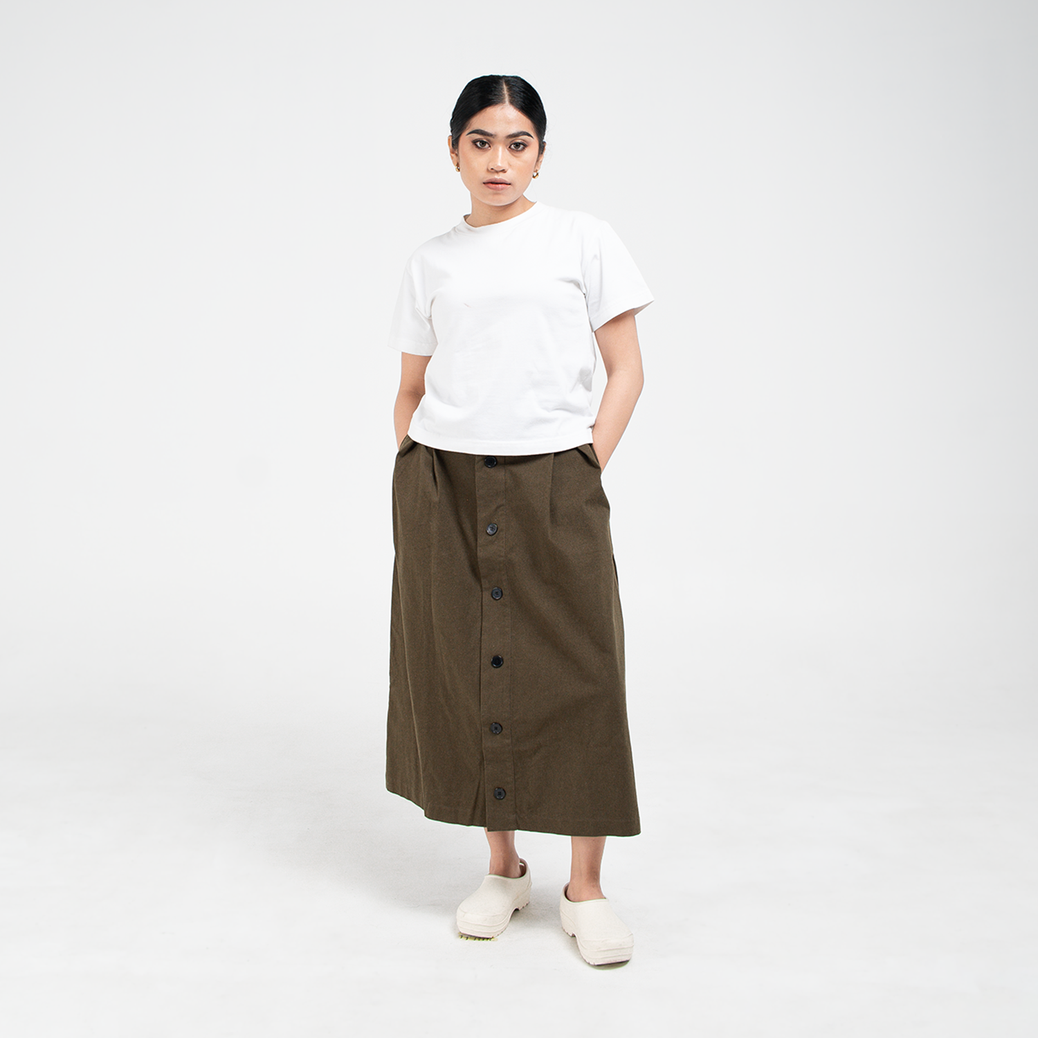 Double Fold Midi Skirt - Dark Olive