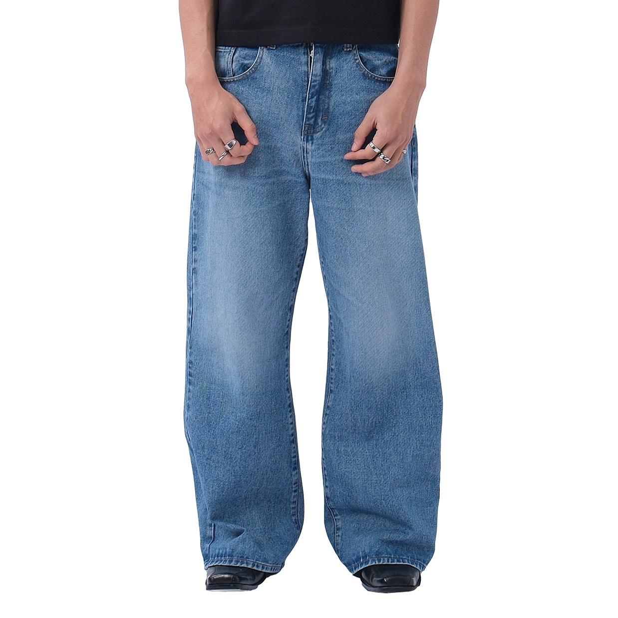 Wide Flare Denim Pants Aged Wash