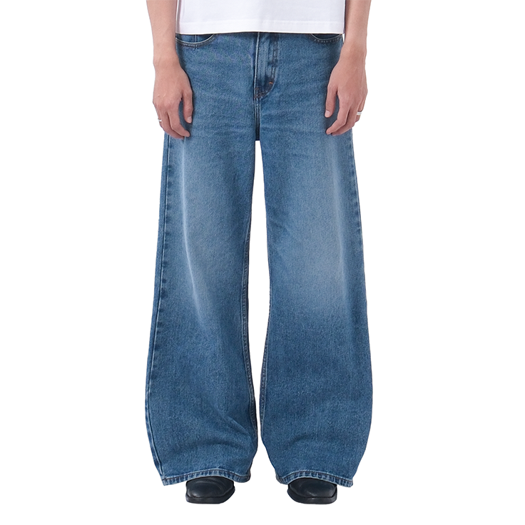Wide Flare Denim Pants Aged Wash