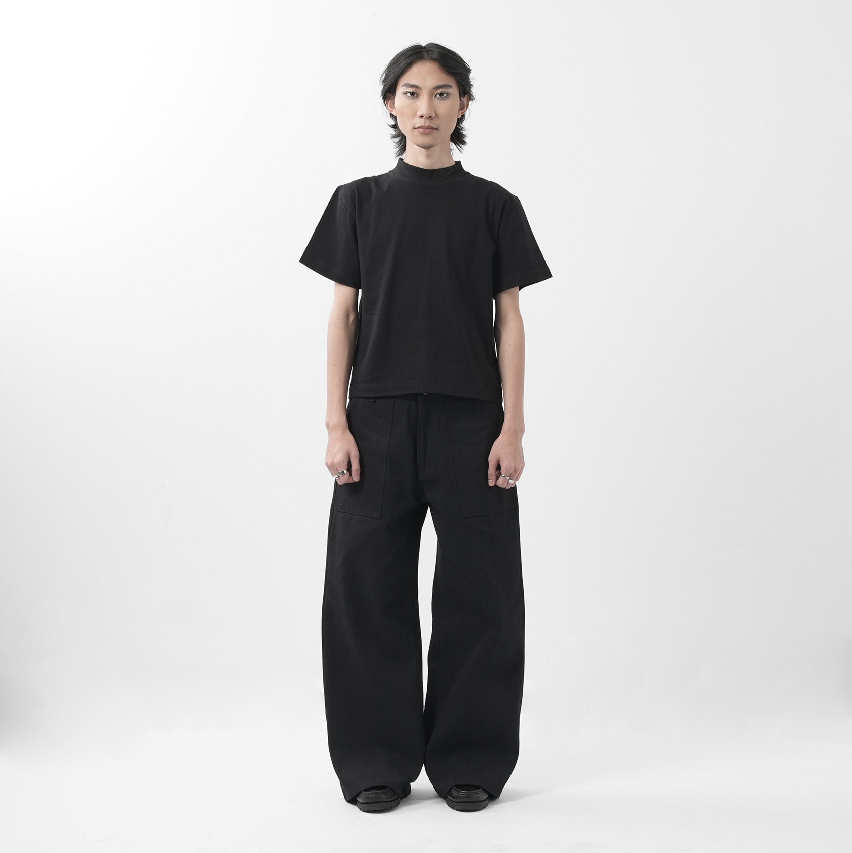 Wide Flared Fatigue Pants - Black