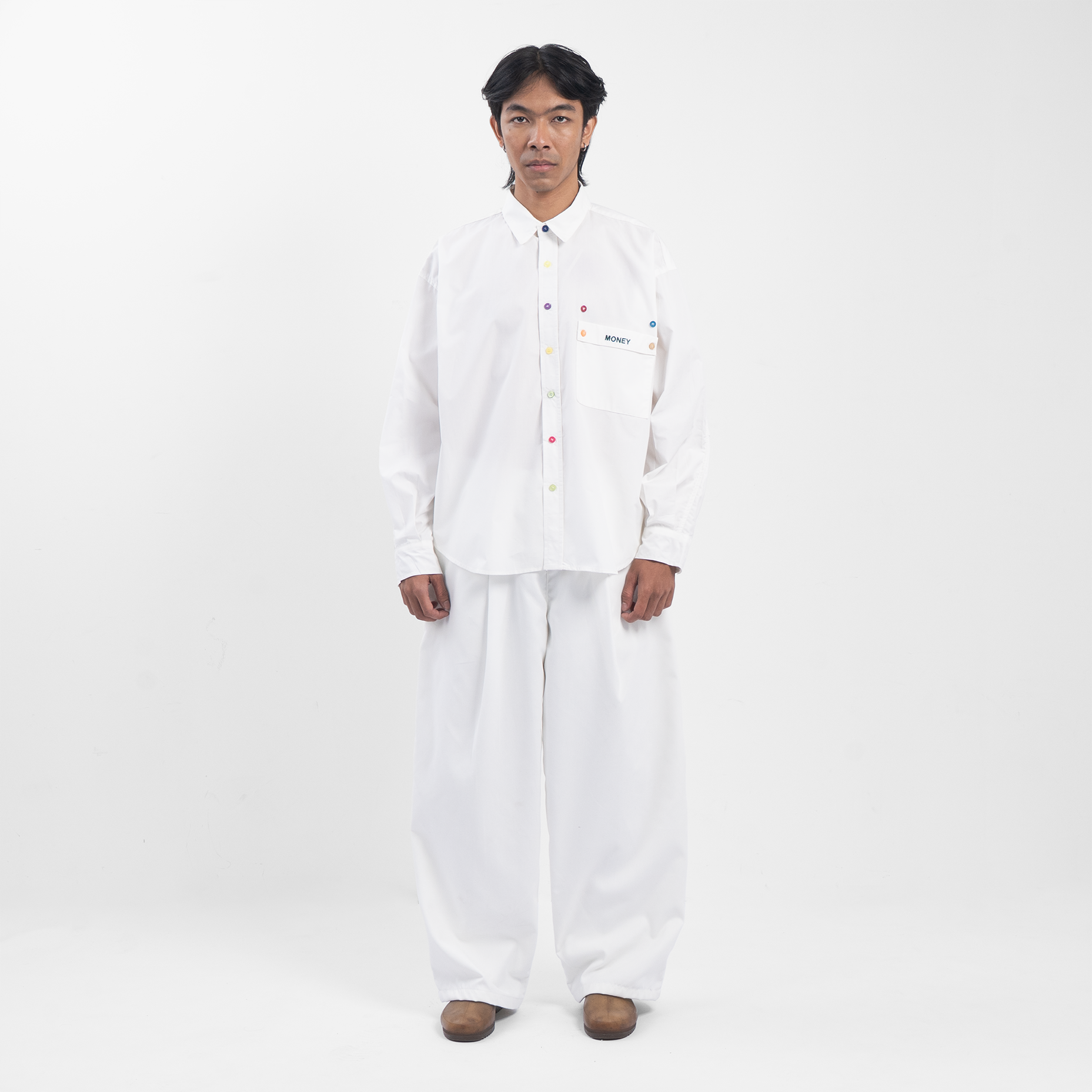 Colorful Button Oversized Shirt White