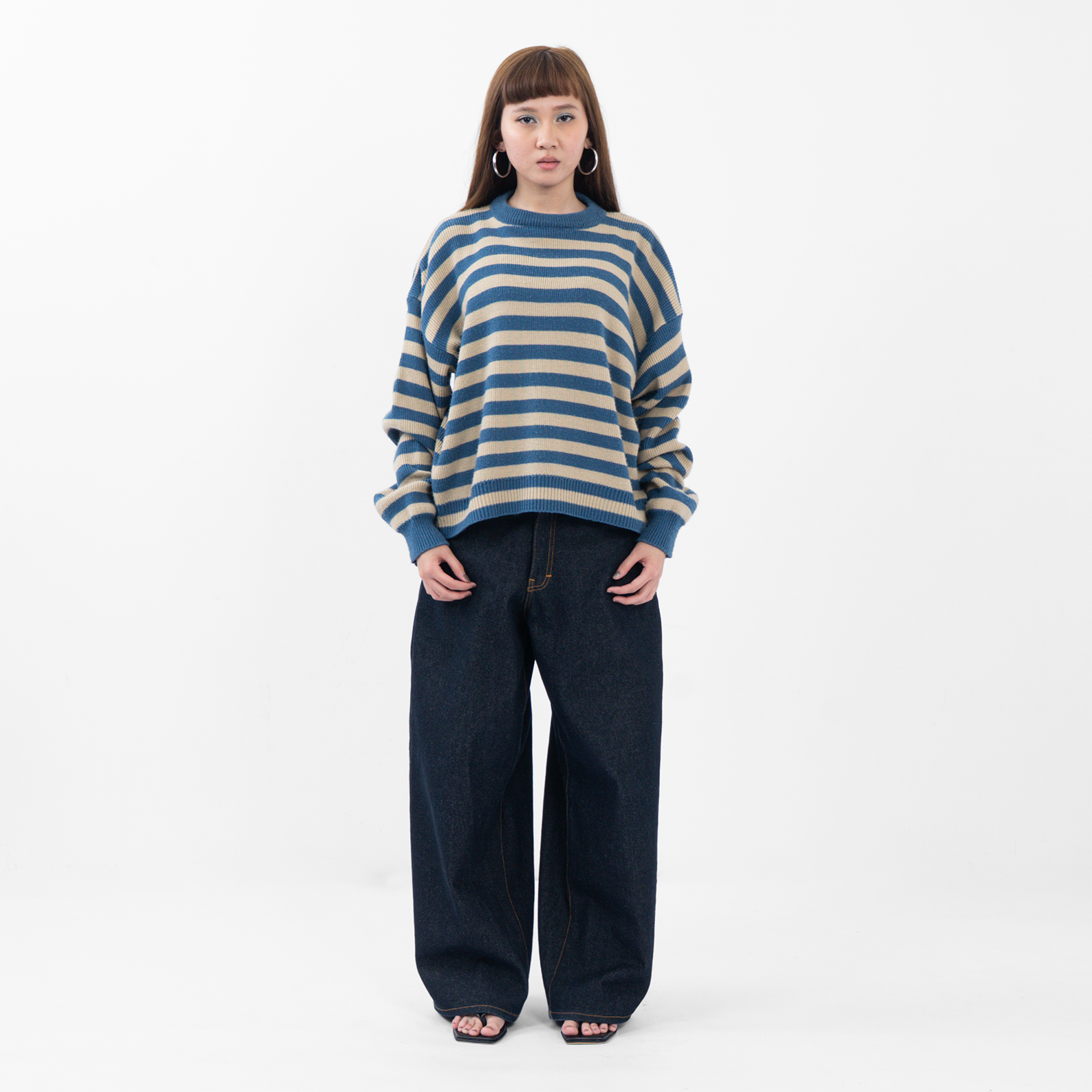 Bloom Stripes Knitwear Denim Khaki