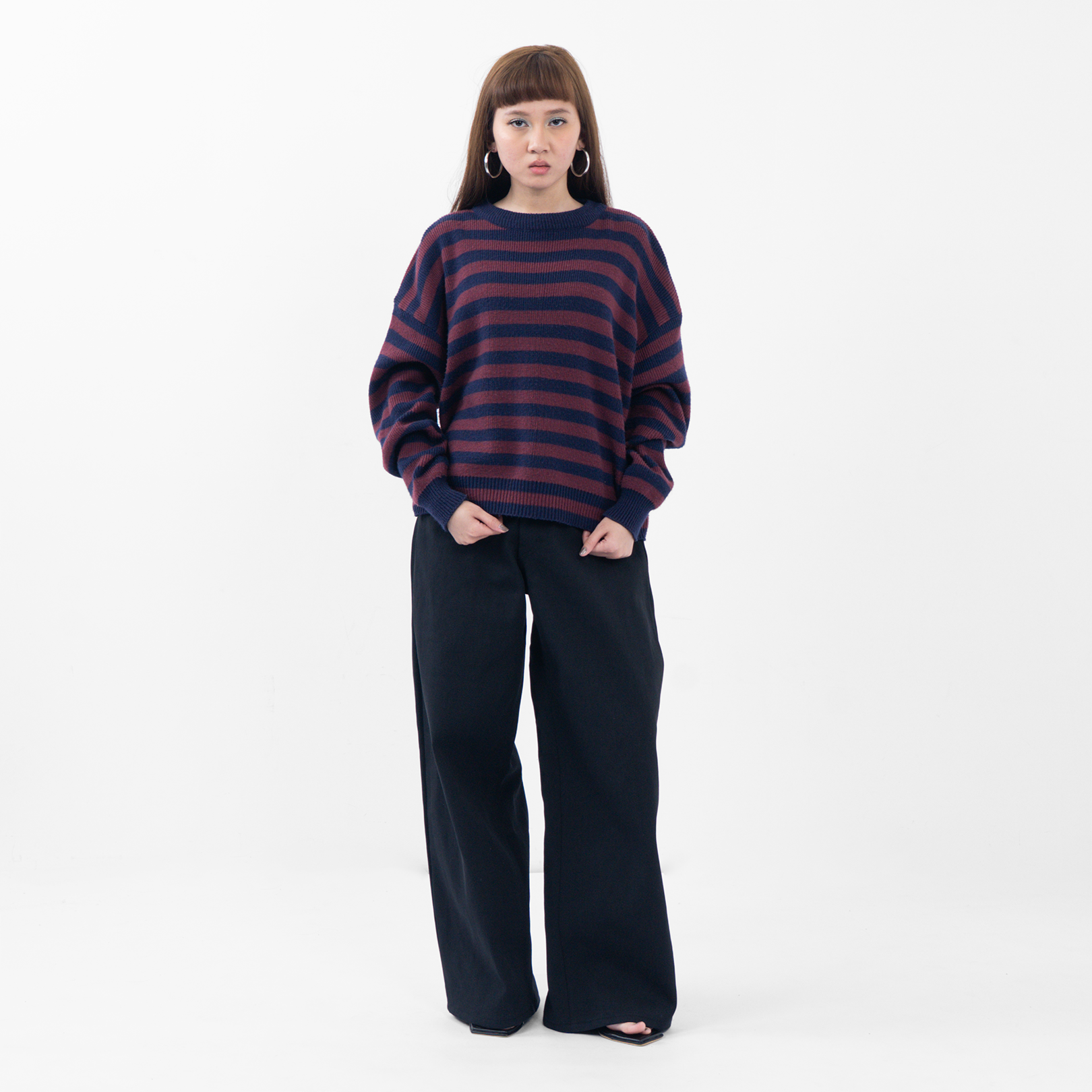 Bloom Stripes Knitwear Navy Maroon