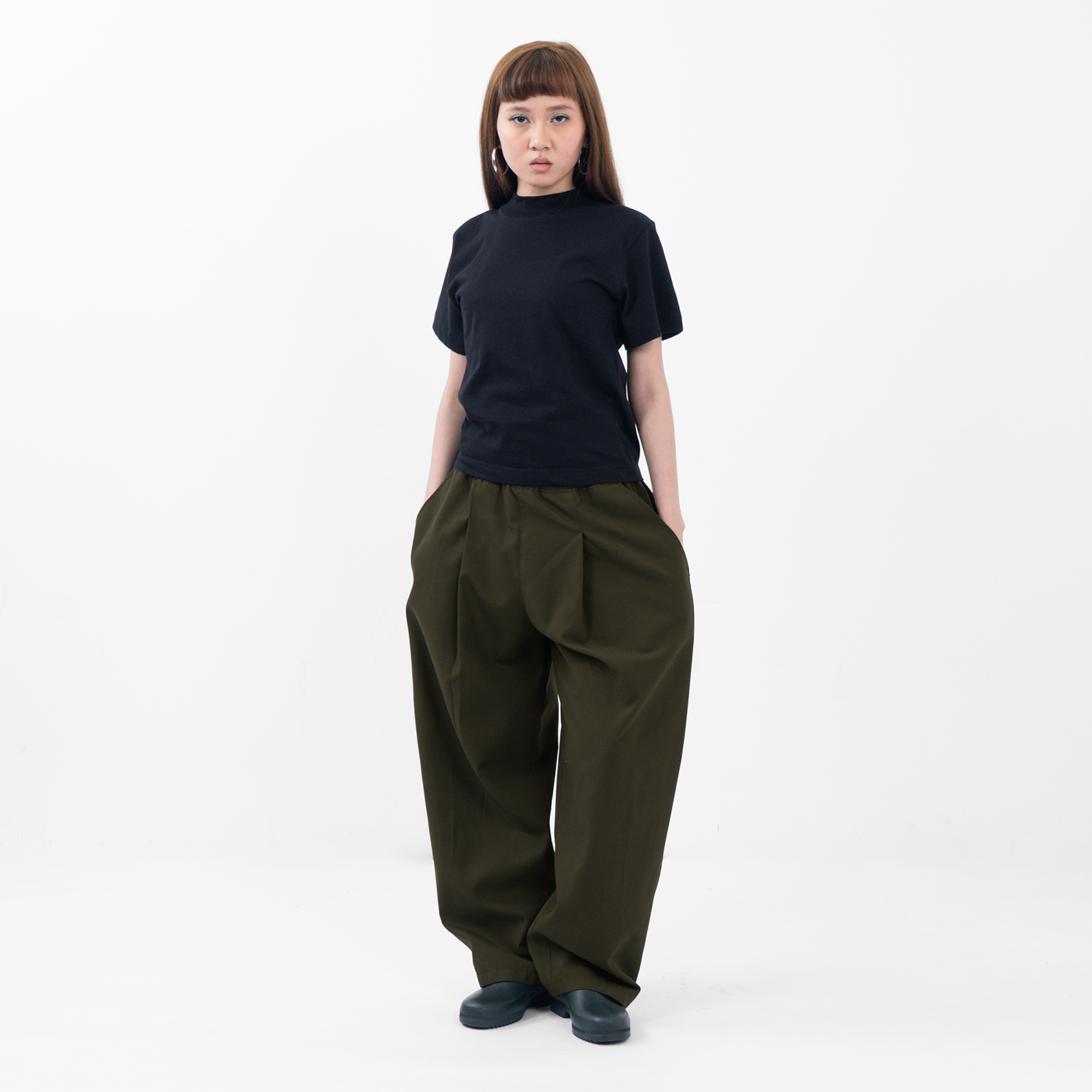 Baggy Canvas Trousers - Dark Olive